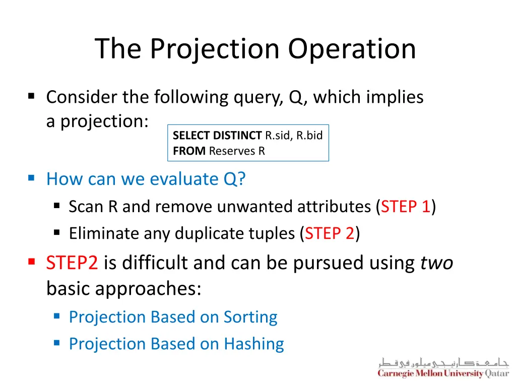 the projection operation