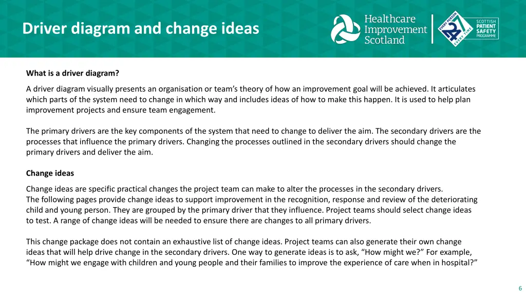 driver diagram and change ideas