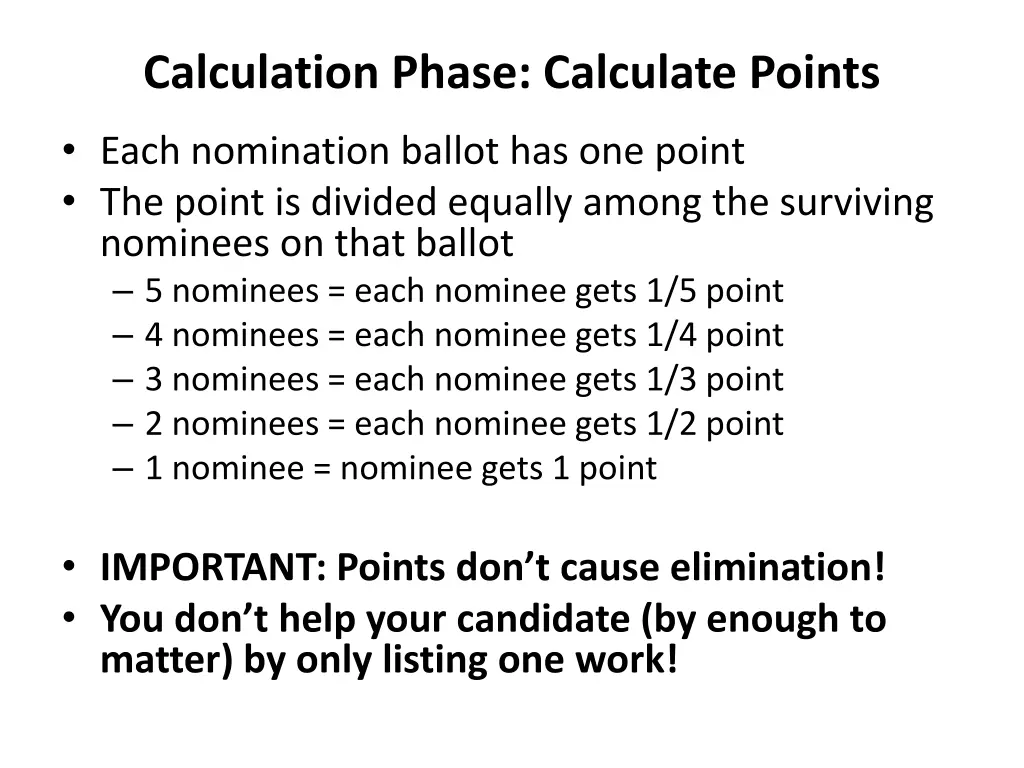 calculation phase calculate points