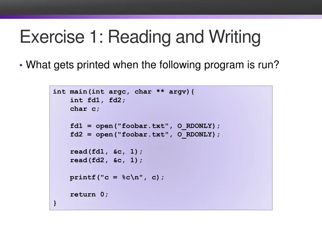 exercise 1 reading and writing