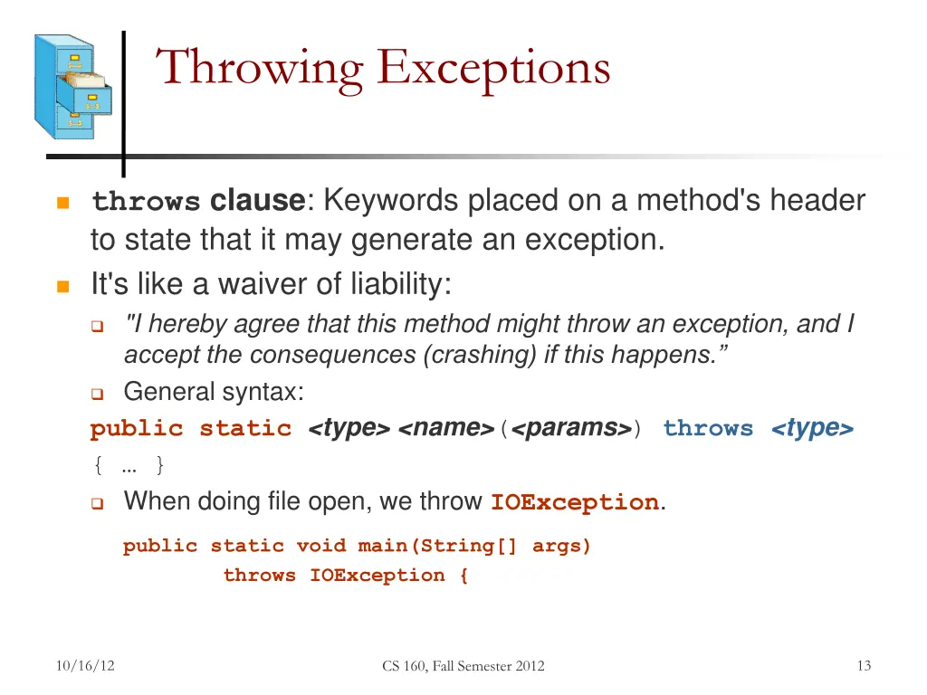 throwing exceptions