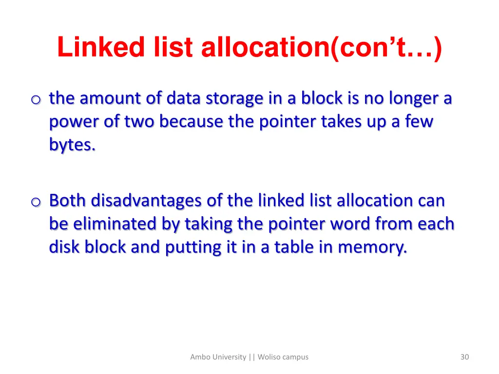linked list allocation con t