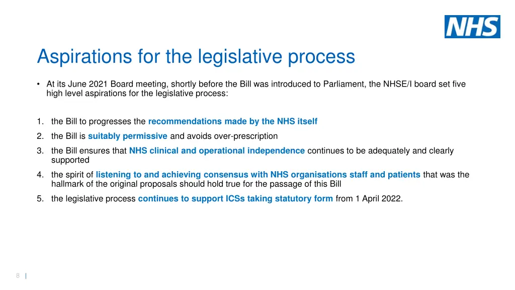 aspirations for the legislative process