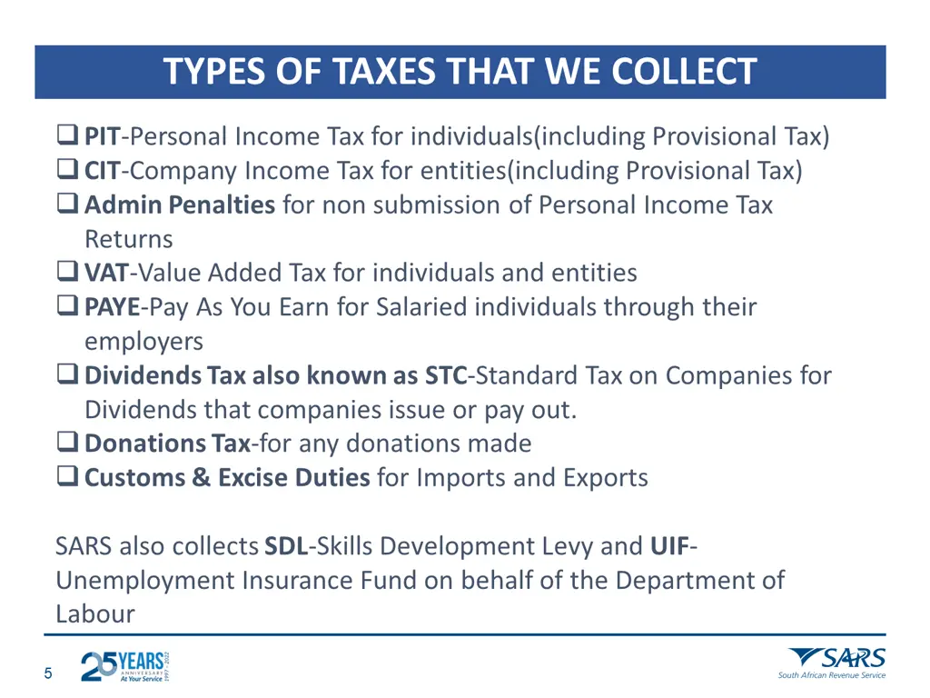 types of taxes that we collect