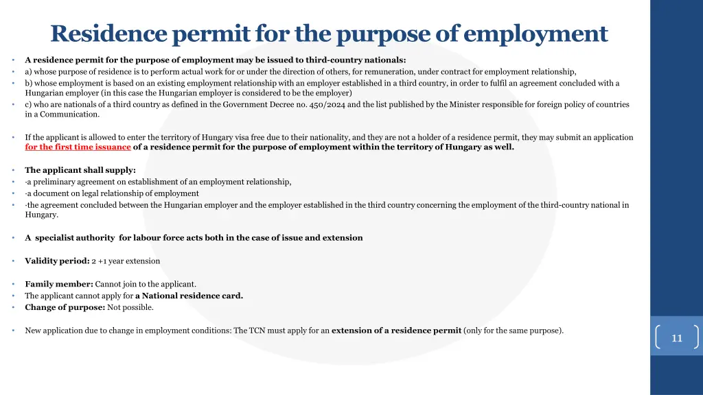 residence permit for the purpose of employment