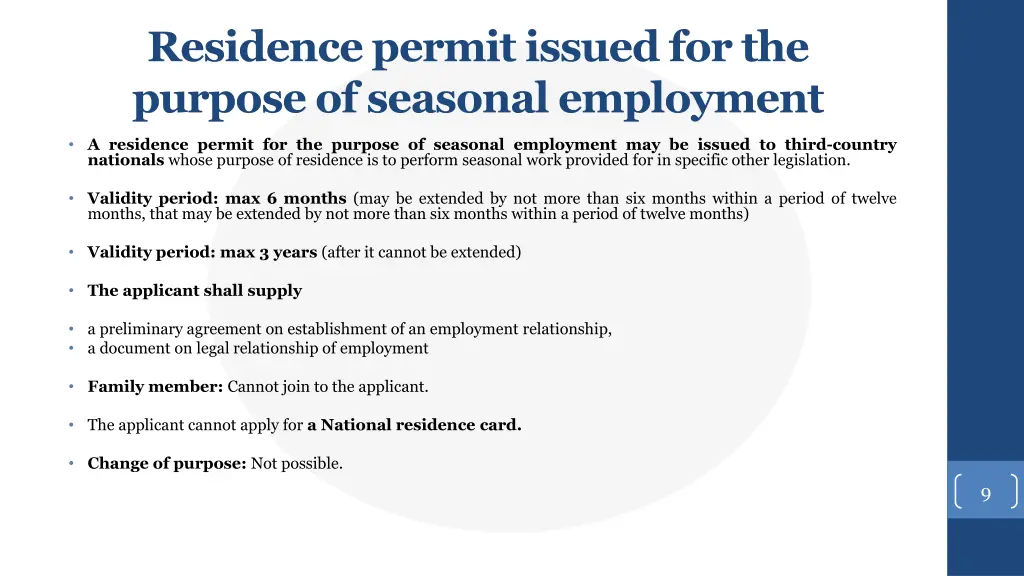 residence permit issued for the purpose