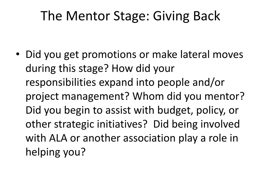 the mentor stage giving back