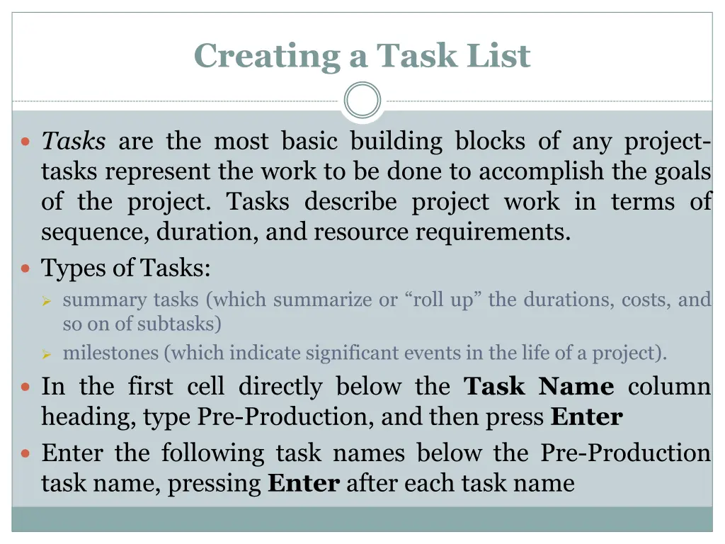 creating a task list