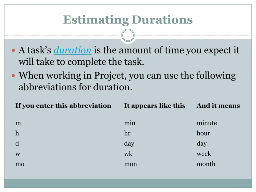estimating durations