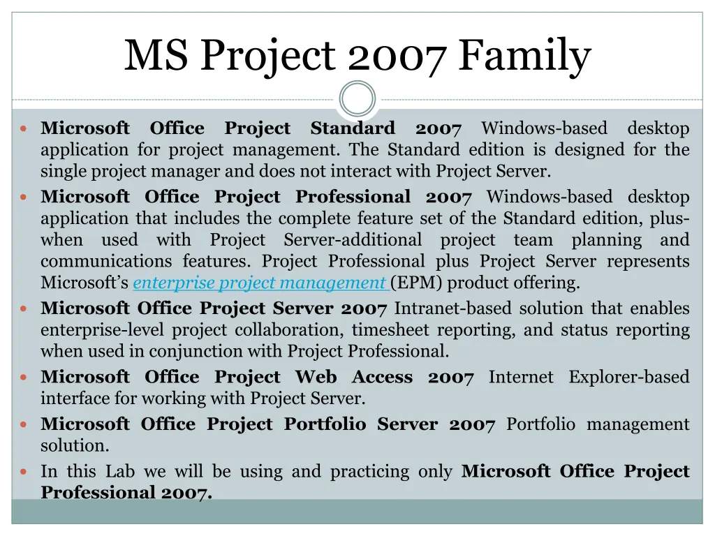 ms project 2007 family