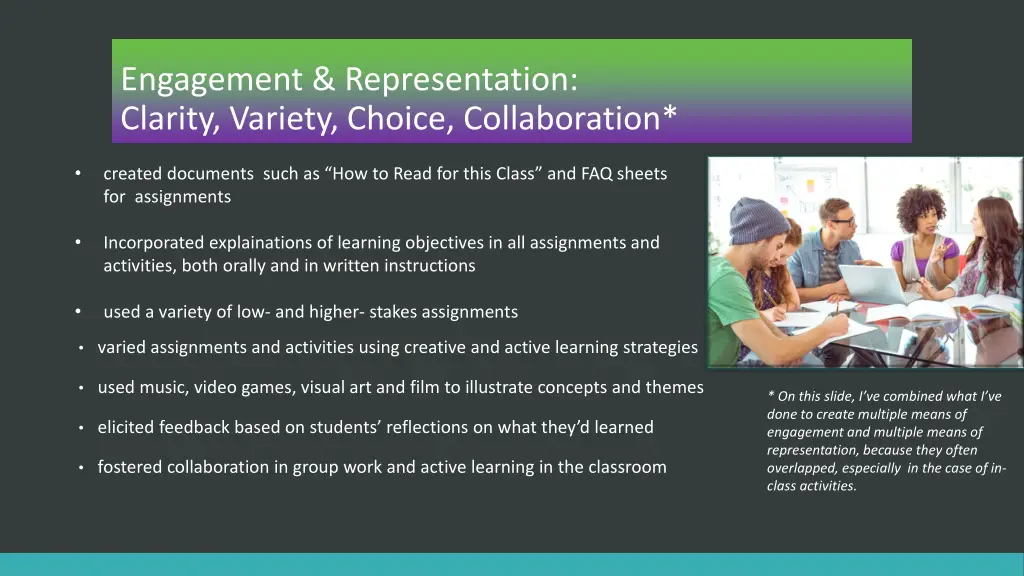 engagement representation clarity variety choice