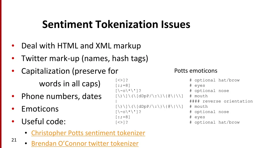 sentiment tokenization issues