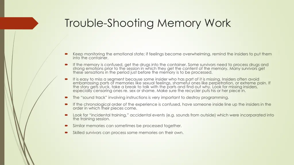 trouble shooting memory work