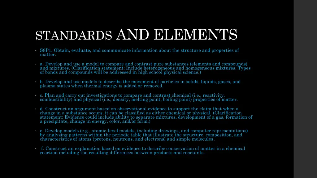 standards and elements