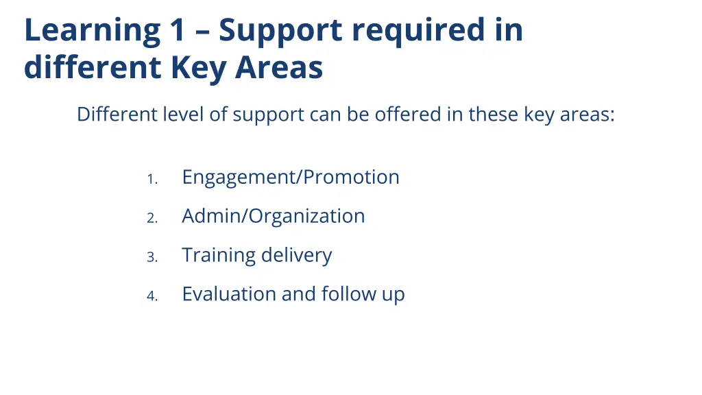 learning 1 support required in different key areas