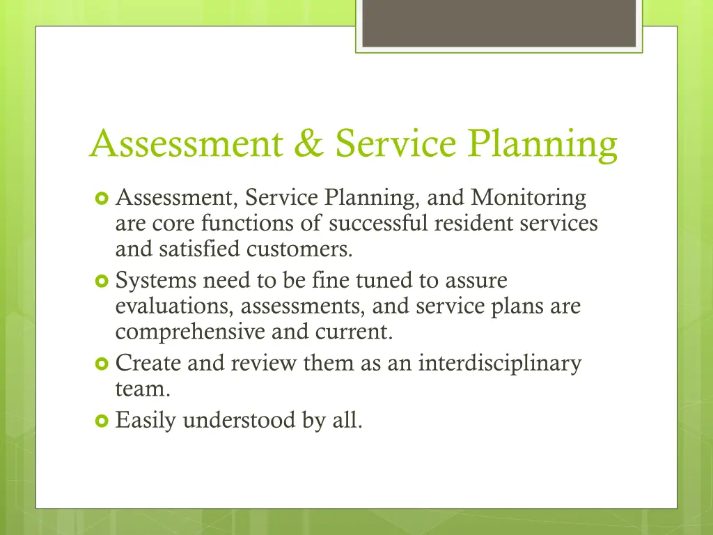assessment service planning