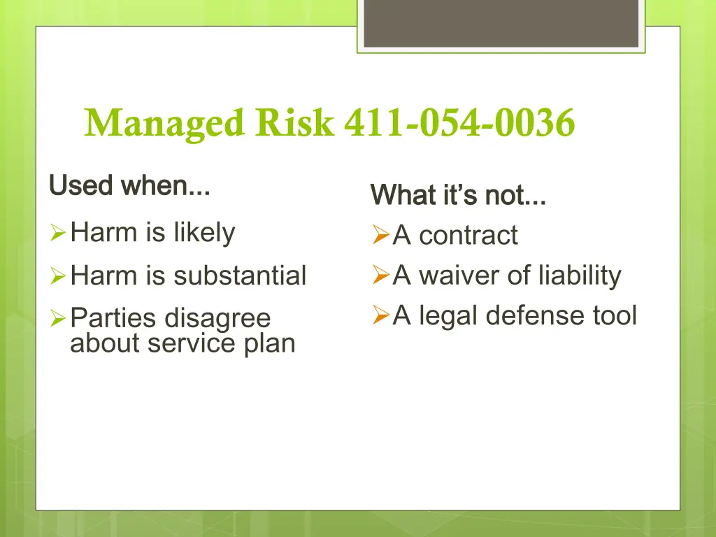 managed risk 411 054 0036