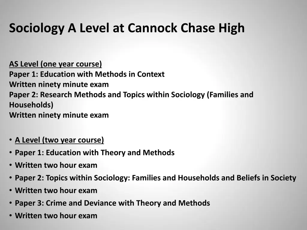 sociology a level at cannock chase high