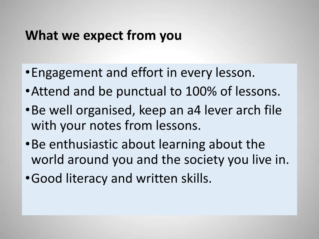 what we expect from you