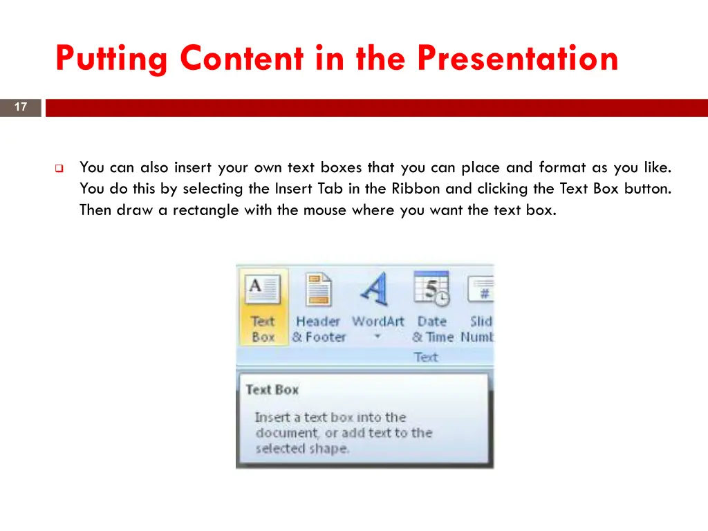 putting content in the presentation