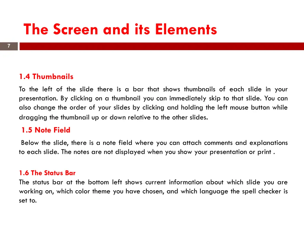 the screen and its elements 4