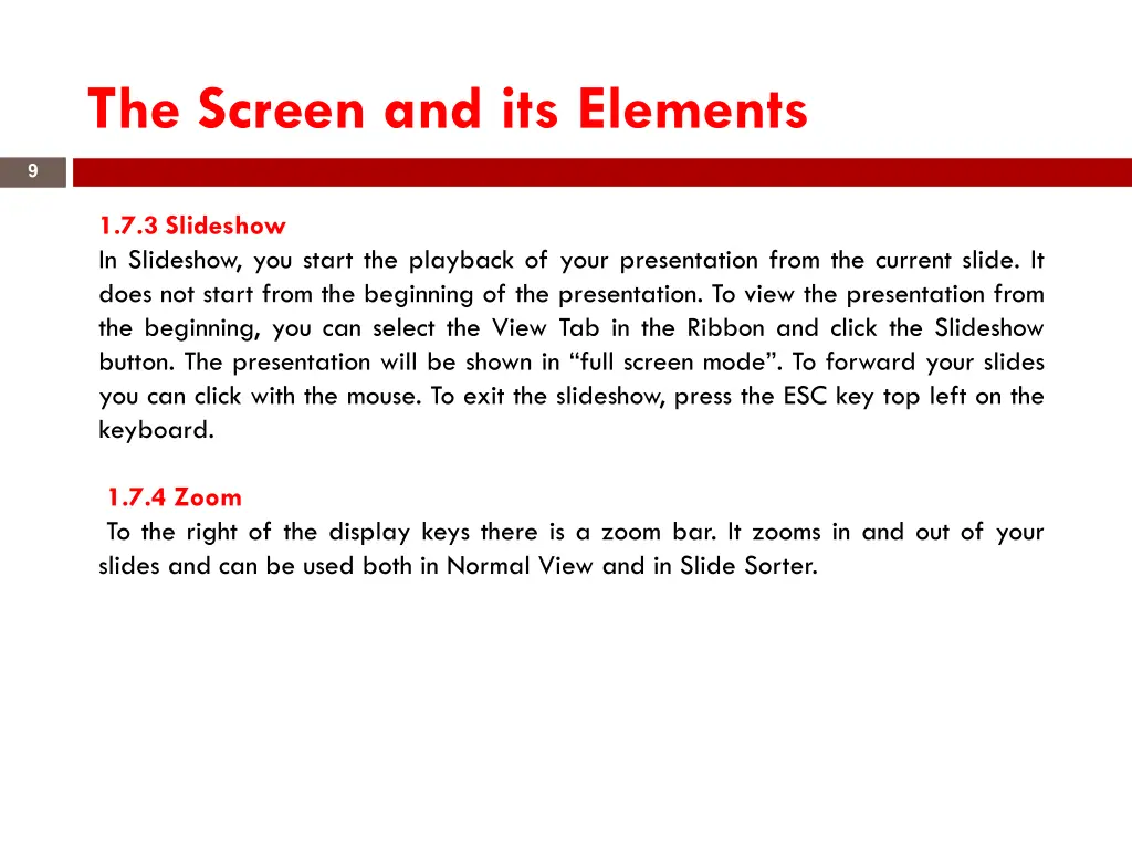 the screen and its elements 6