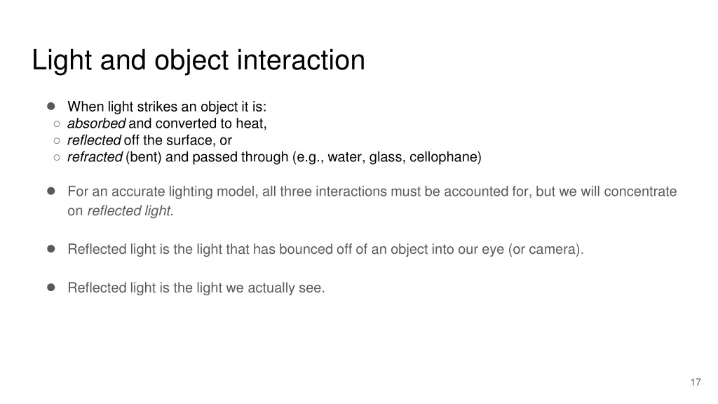light and object interaction
