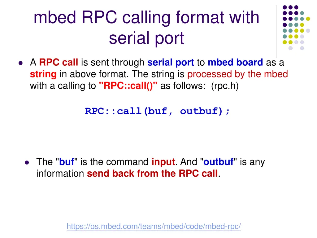 mbed rpc calling format with serial port