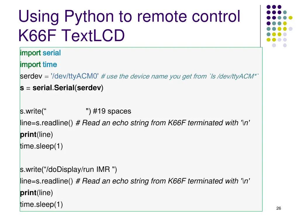 using python to remote control k66f textlcd