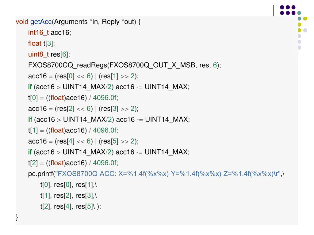 void getacc arguments in reply out int16 t acc16