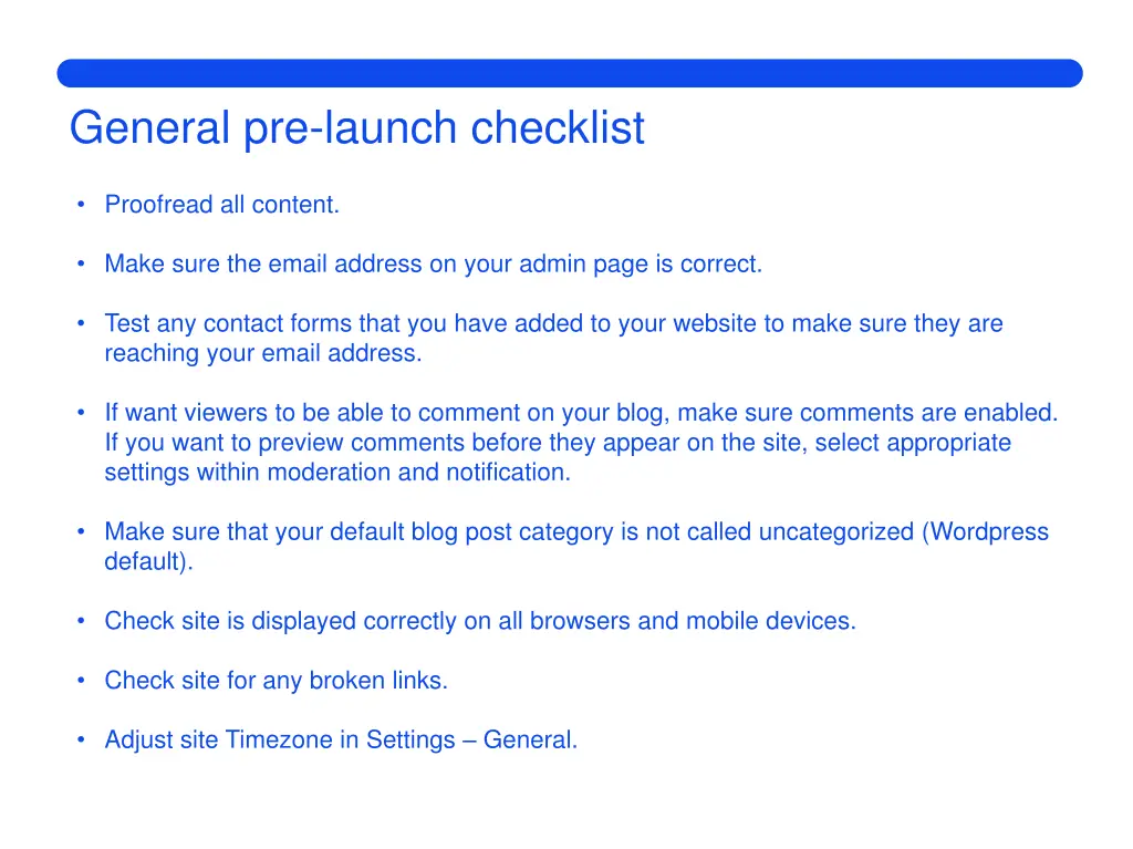 general pre launch checklist
