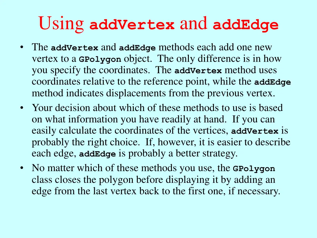using addvertex and addedge