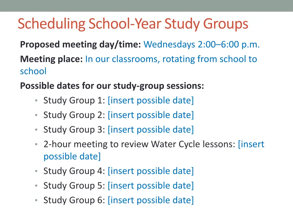 scheduling school year study groups
