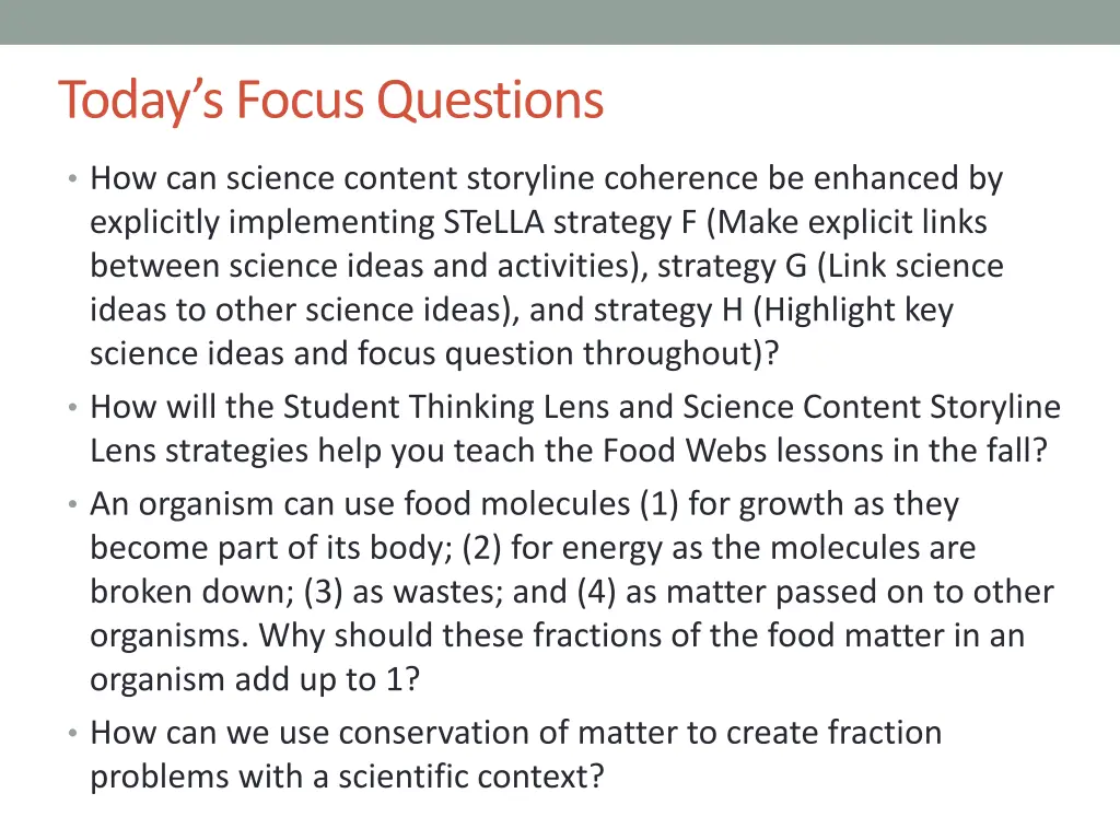 today s focus questions