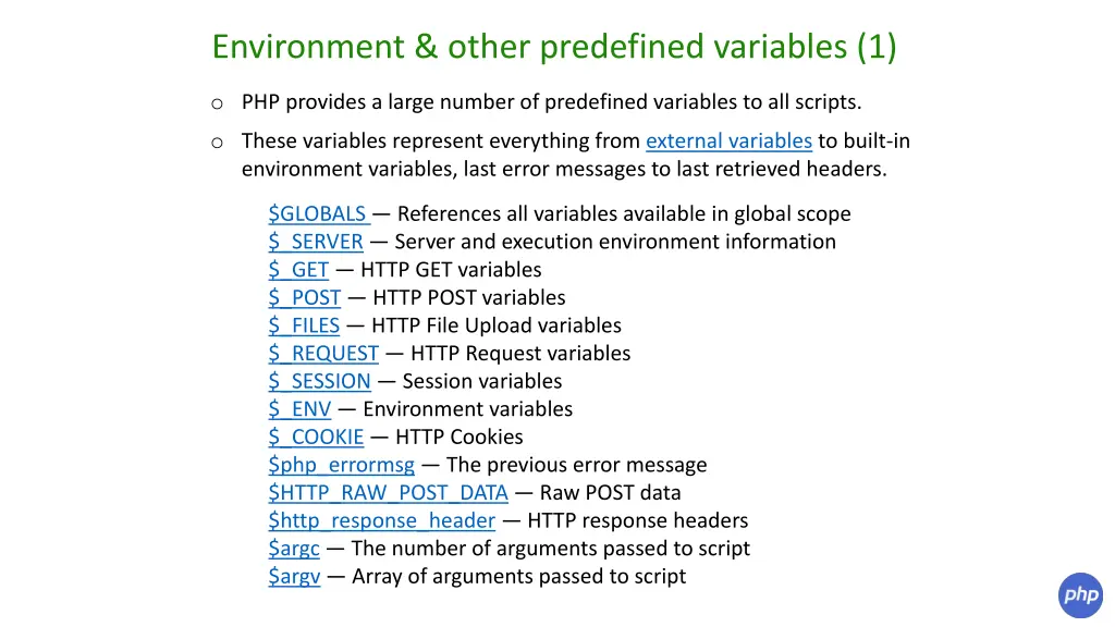 environment other predefined variables 1