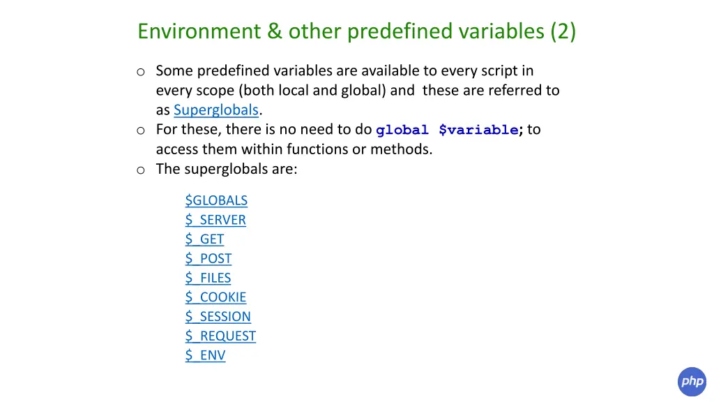 environment other predefined variables 2