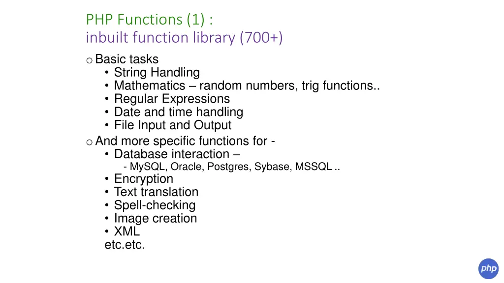 php functions 1 inbuilt function library