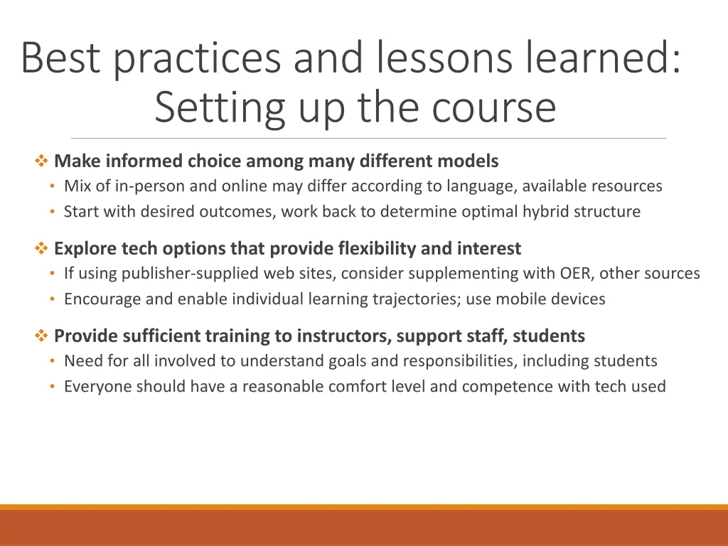 best practices and lessons learned setting