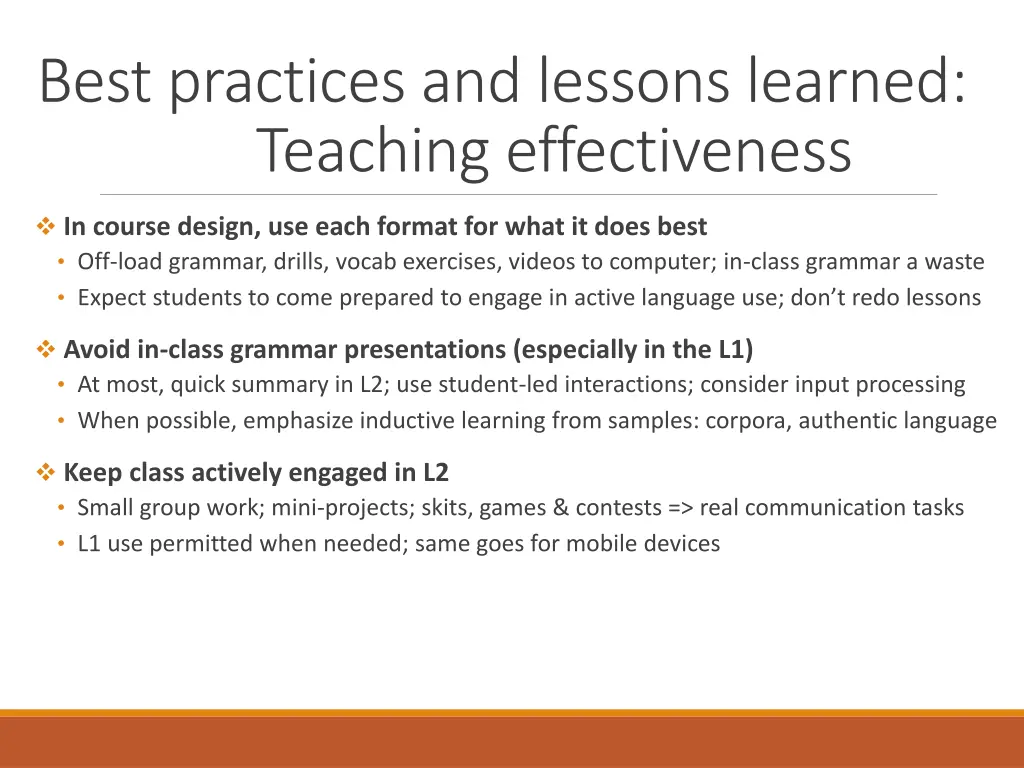 best practices and lessons learned teaching