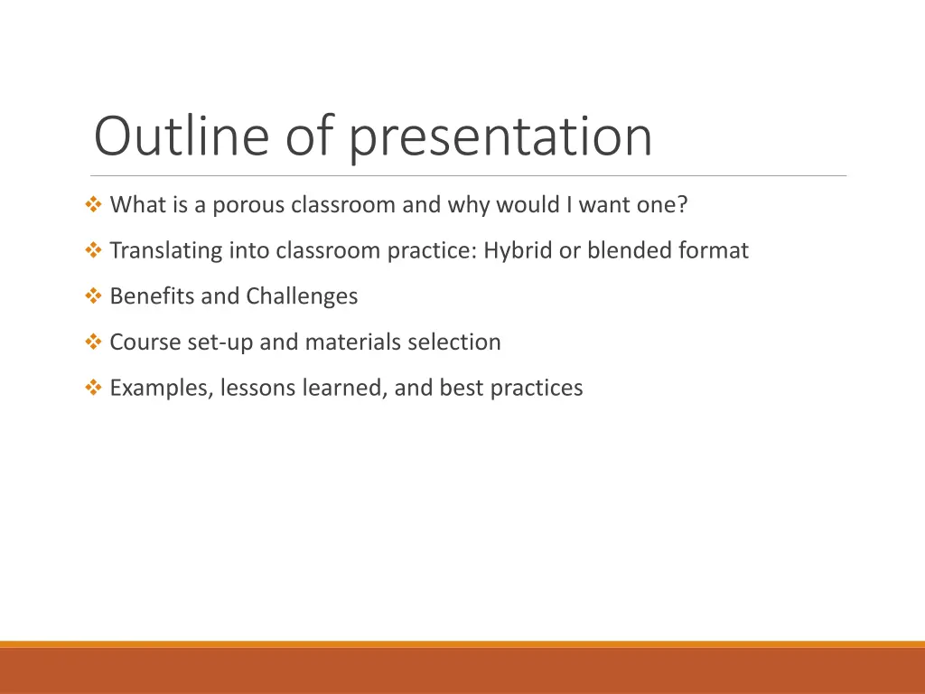 outline of presentation