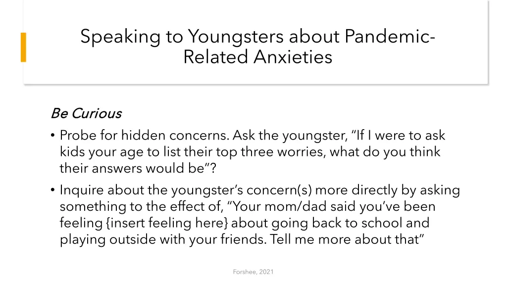 speaking to youngsters about pandemic related