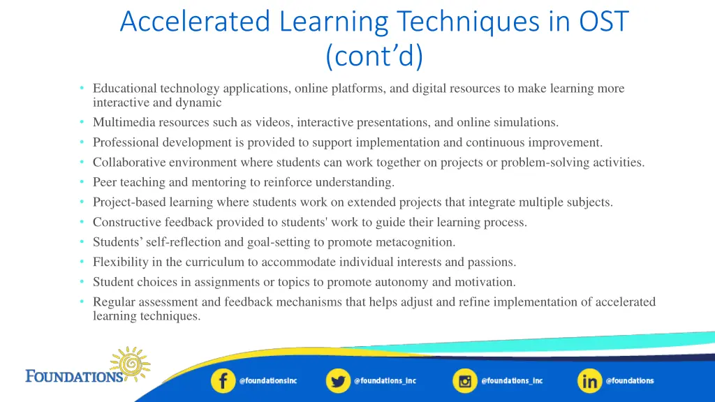 accelerated learning techniques in ost cont