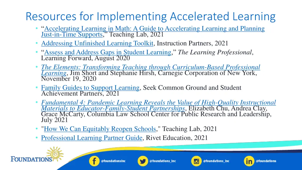 resources for implementing accelerated learning