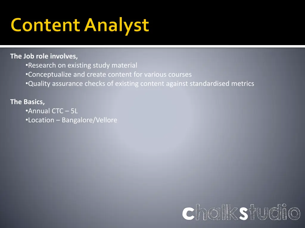 the job role involves research on existing study