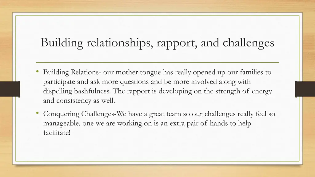 building relationships rapport and challenges