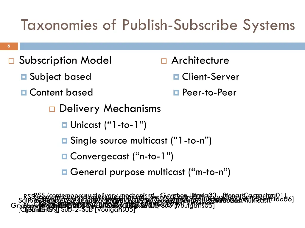 taxonomies of publish subscribe systems