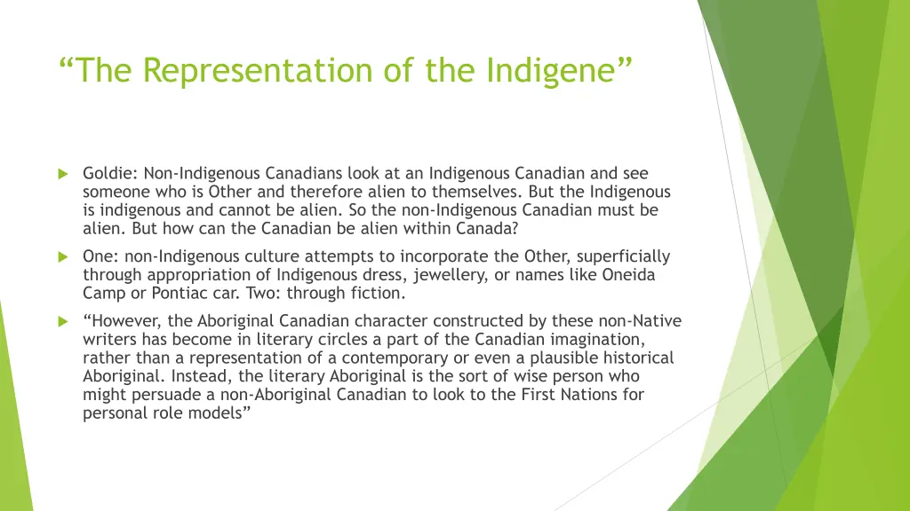 the representation of the indigene