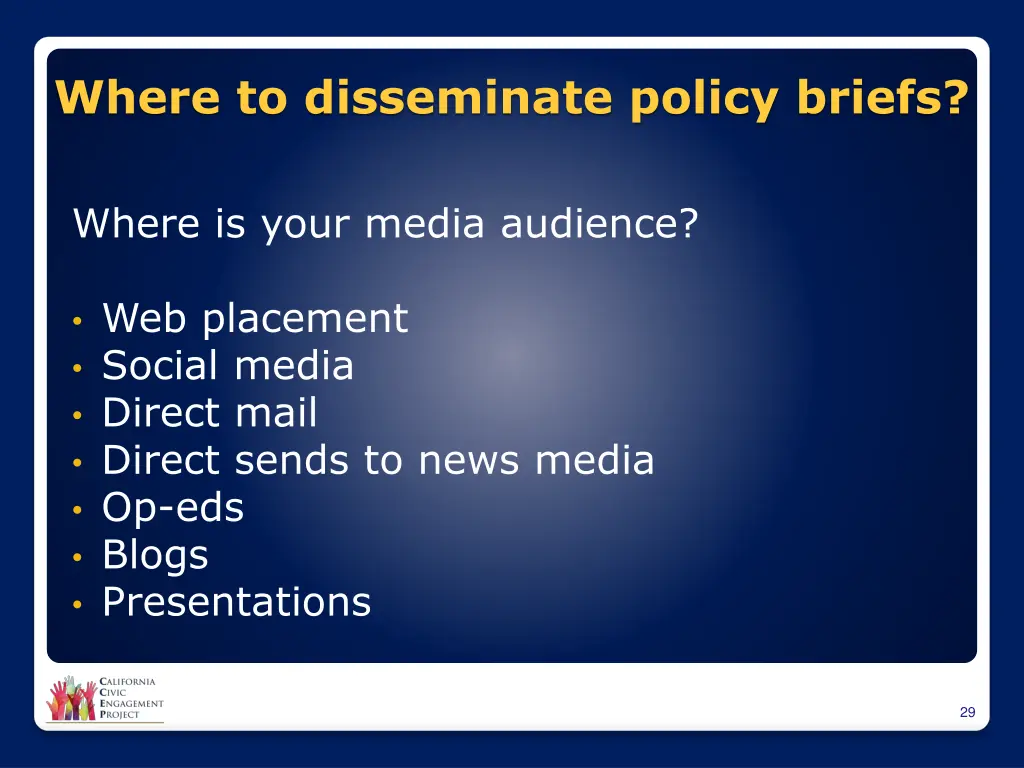 where to disseminate policy briefs