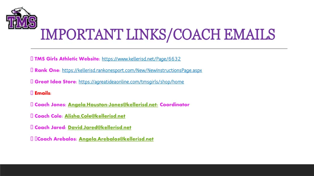 important links coach emails important links
