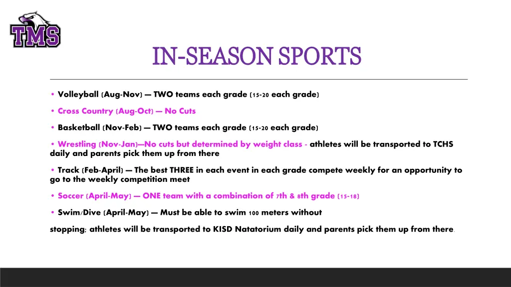 in in season sports season sports